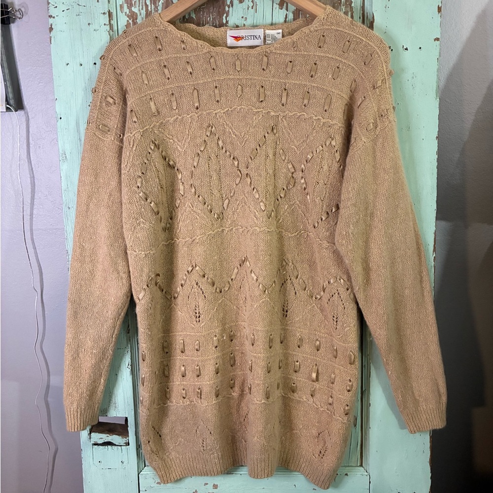 Christina Tan Crew Neck Sweater with Intricate Knit Design